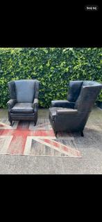 2 x Rofra geschuurd leren industriële oorfauteuils !!, Ophalen, Gebruikt, Rofra, 75 tot 100 cm