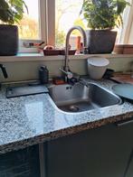 antraciet keuken met granietblad, Huis en Inrichting, Keuken | Complete keukens, Ophalen, Gebruikt, Graniet of Steen, Hoekkeuken