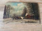Oud antiek winterlandschap schilderijtje op paneel, Antiek en Kunst, Kunst | Schilderijen | Abstract, Ophalen of Verzenden