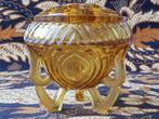 Prachtige oude rose bowl uit Engeland van amberkleurig glas.