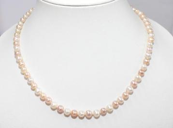 Schitterende Sterling Zilver Zoetwater Parel Ketting 45 CM   beschikbaar voor biedingen
