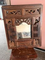 Oude houten spiegel met luiken, Gebruikt, 100 tot 150 cm, Ophalen of Verzenden, Rechthoekig
