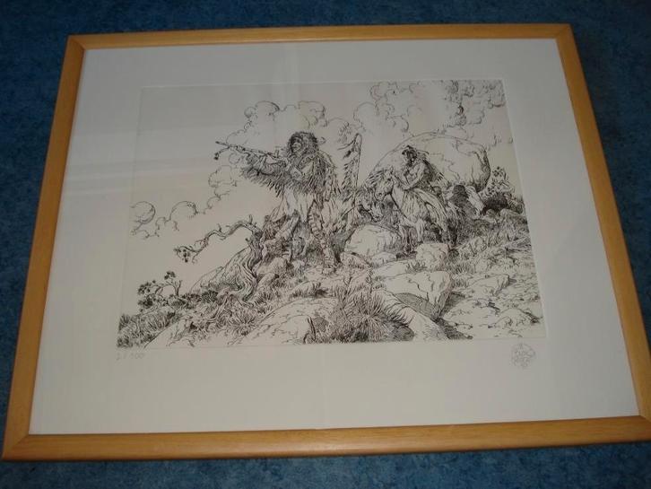 M. Blanc-Dumont, Indianen 1987, ets, gesigneerd, Antiek en Kunst, Kunst | Etsen en Gravures, Ophalen of Verzenden