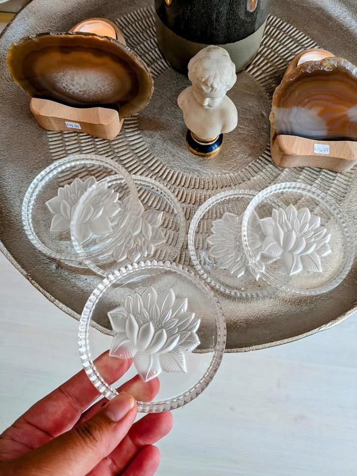 Kristallen Lotus Onderzetters West Germany, Huis en Inrichting, Woonaccessoires | Onderzetters, Zo goed als nieuw, Glas of Kopje