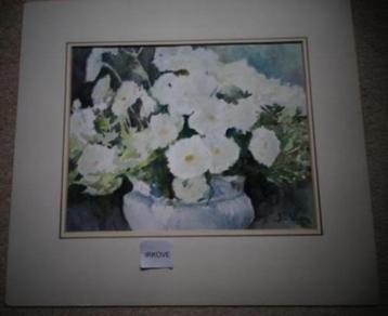 AQUAREL * VAAS MET WITTE BLOEMEN* J. van Veen * beschikbaar voor biedingen