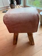 Lederen voetenbankje “bokje”, Huis en Inrichting, Krukjes, Ophalen, Gebruikt, Hout