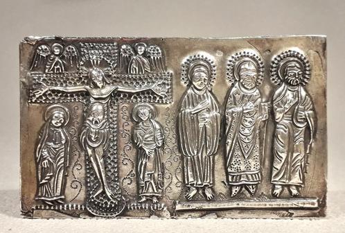 Antiek Zilveren Paneel Plaquette Romaanse Stijl Gemerkt, Antiek en Kunst, Antiek | Goud en Zilver, Zilver, Ophalen of Verzenden