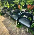 4 mooie leren eetkamerstoelen, Ophalen, Gebruikt, Zwart, Metaal
