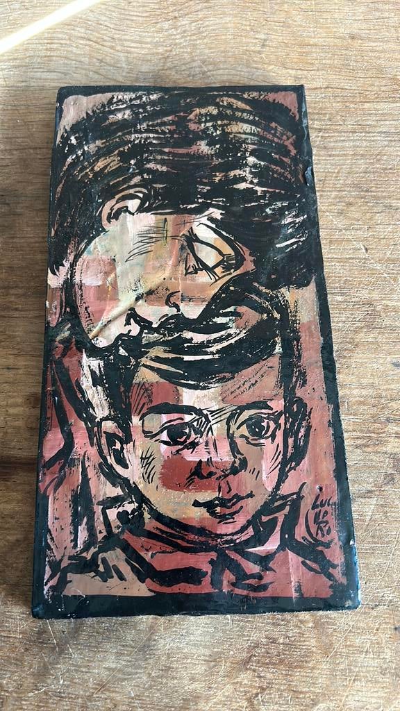 Handgeschilderde keramische tegel. 13 x 25 cm., Antiek en Kunst, Antiek | Keramiek en Aardewerk, Ophalen of Verzenden