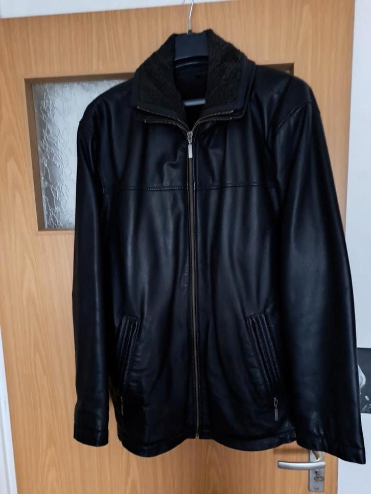 Zwarte leren heren winter met dikke kraag 50 Z.G.A.N, Kleding | Heren, Jassen | Winter, Zo goed als nieuw, Maat 48/50 (M), Zwart