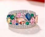 Meerkleurige zirkonen 925 zilveren brede ring, Sieraden, Tassen en Uiterlijk, Ringen, Nieuw, Ophalen of Verzenden, 17 tot 18, Met edelsteen