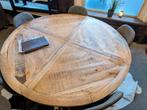 Prachtige ronde eettafel mangohout met zwarte rvs poten, Ophalen, 150 tot 200 cm, Rond, Zo goed als nieuw