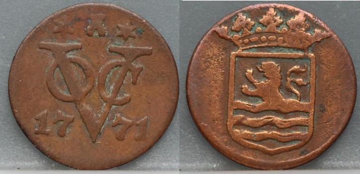 1/2 Duit 1771 Zeeland VOC - zeldzaam (R) en netjes!, Postzegels en Munten, Munten | Nederland, Losse munt, Overige waardes, Vóór koninkrijk