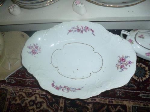 6 kop en schotels + broodschaal KPM roze roosjes paars bloem, Antiek en Kunst, Antiek | Servies los, Ophalen of Verzenden