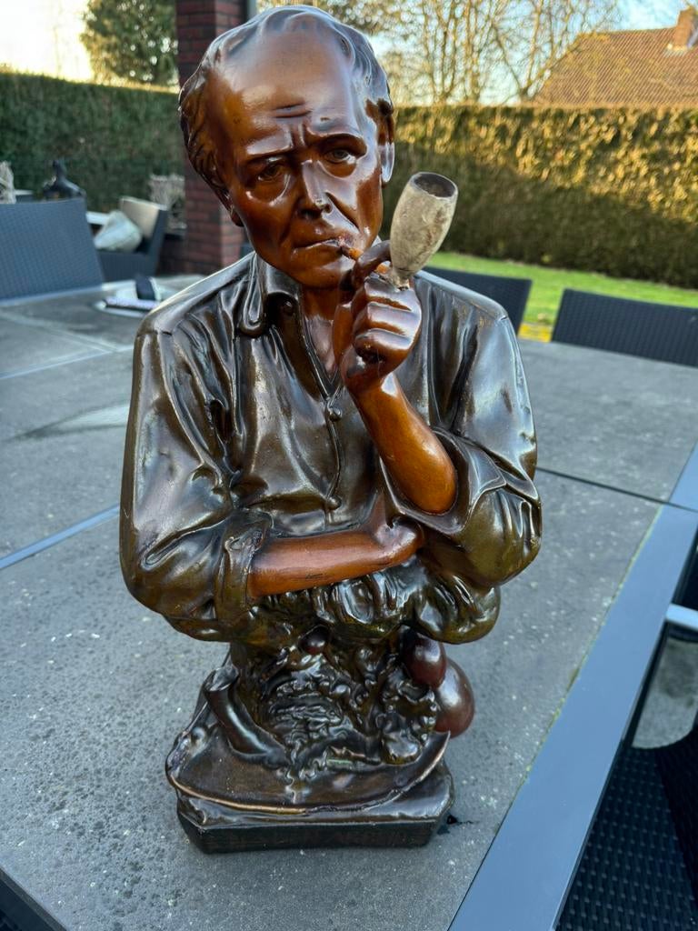 Oude reclame beeld van een pijproker, Verzamelen, Rookartikelen, Aanstekers en Luciferdoosjes, Gebruikt, Overige typen, Ophalen of Verzenden