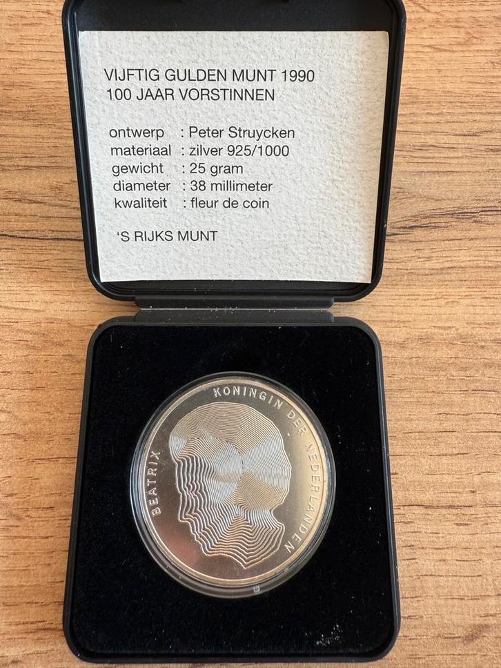 Zilveren 50 Gulden Munt 1990 – 100 Jaar Vorstinnen Beatrix, Postzegels en Munten, Munten | Nederland, 50 gulden, Koningin Beatrix
