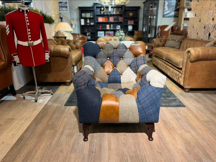 DALLAS PATCHWORK MULTICOLOR CHESTERFIELD FAUTEUIL BANK TWEED, Huis en Inrichting, Fauteuils, Nieuw, Leer, 75 tot 100 cm, Ophalen of Verzenden