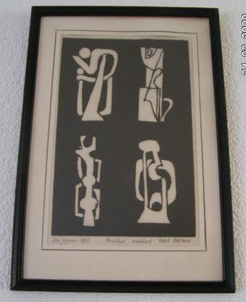 Hubert Bekman 4 figuren peren-kops ets tekening (unframed) beschikbaar voor biedingen