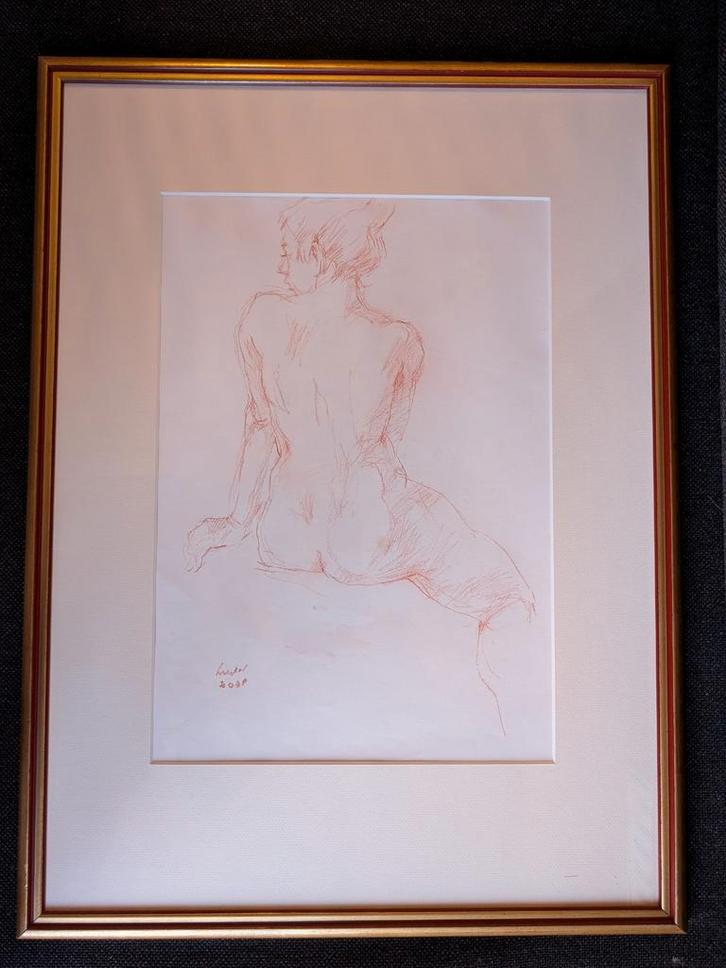 Joop Liesker - Vrouwelijk Naakt in Krijt, Antiek en Kunst, Kunst | Overige Kunst, Ophalen