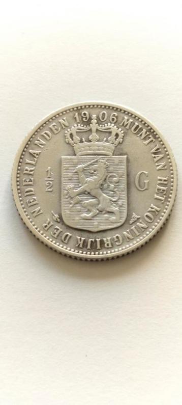 Zeldzaam zilveren halve gulden 1906 Wilhelmina beschikbaar voor biedingen