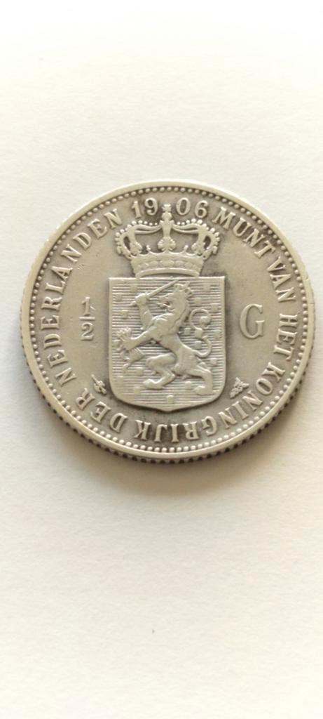 Zeldzaam zilveren halve gulden 1906 Wilhelmina, Postzegels en Munten, Munten | Nederland, Losse munt, ½ gulden, Koningin Wilhelmina