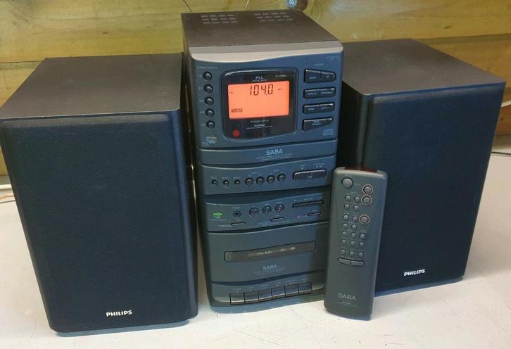 Saba stereo set cs-1550cd + philips speakers + remote, Audio, Tv en Foto, Stereo-sets, Gebruikt, Cassettedeck, Cd-speler, Tuner of Radio