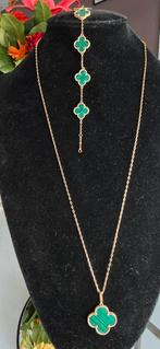 Sieradenset   lange ketting  en armbandje  klaver, Sieraden, Tassen en Uiterlijk, Kettingen, Nieuw, Ophalen of Verzenden, Goud