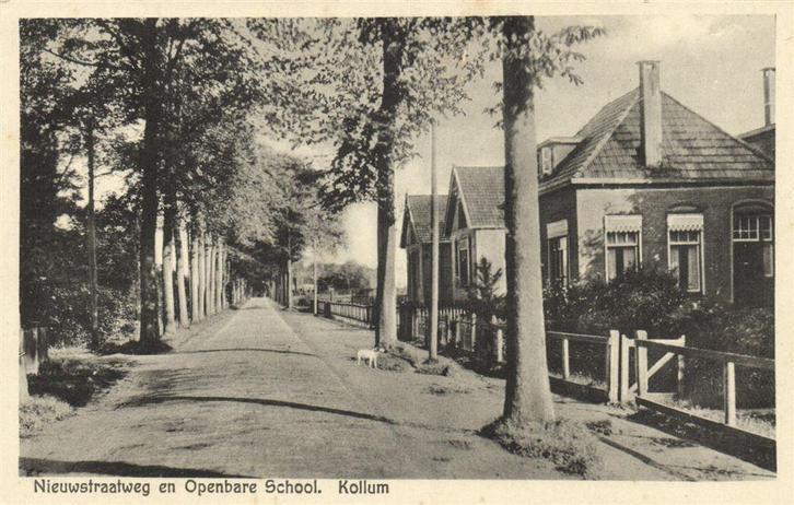 Nieuwstraatweg en Openbare School. - Kollum - ongelopen, Verzamelen, Ansichtkaarten | Nederland, Ongelopen, Noord-Brabant, 1920 tot 1940