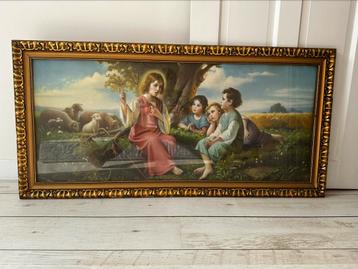Kindje Jezus, grote gekleurde prent achter glas beschikbaar voor biedingen