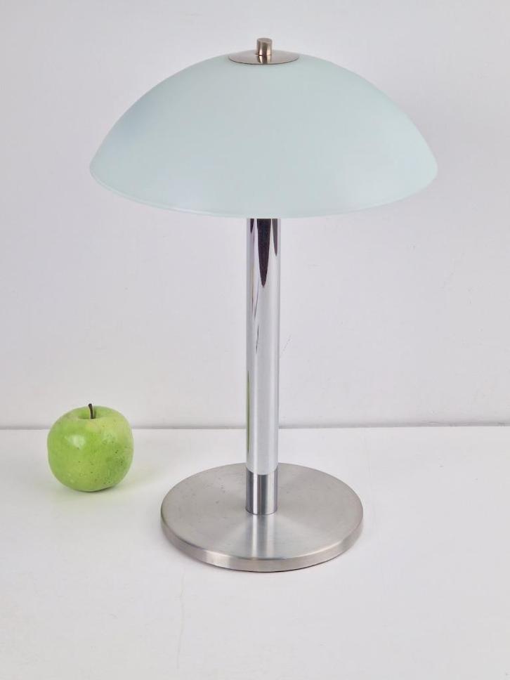 Vintage mushroom tafellamp glas rvs chroom ‘60 mid century, Huis en Inrichting, Lampen | Tafellampen, Gebruikt, Minder dan 50 cm