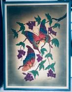 Batik schilderij vlinders op katoenen doek in lijst, Ophalen