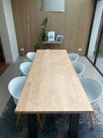 Eettafel met stalen poten 230 x 90 cm, Ophalen, Gebruikt, Eikenhout, 200 cm of meer