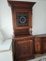 Antiek eikenhouten kast met glas-in-lood – €100, Antiek en Kunst, Antiek | Meubels | Kasten, Ophalen