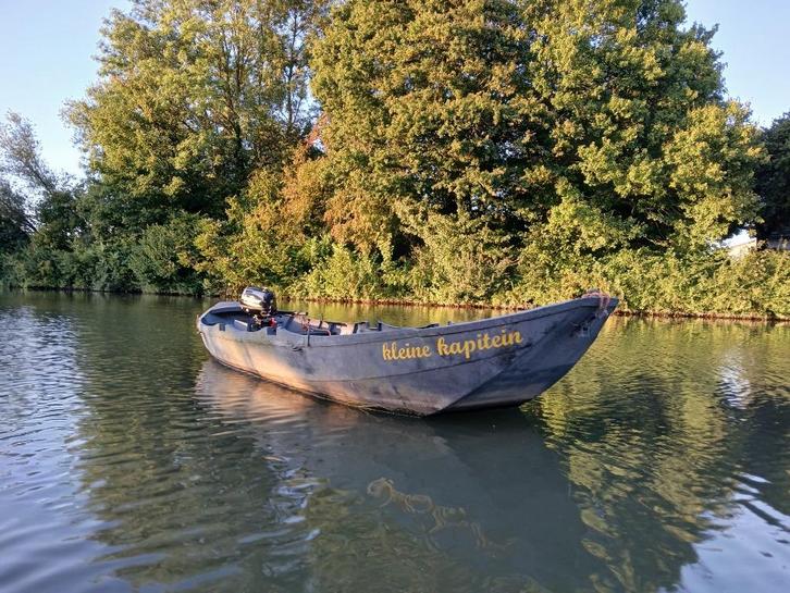 Stalen roei / visboot, grotendeels geklonken!!, Watersport en Boten, Roeiboten, Gebruikt, Staal, Met motor, Ophalen