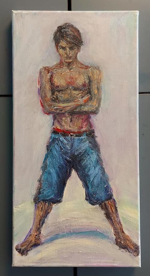 Mooi expressief olieverfschilderij 'Tough Guy', Antiek en Kunst, Kunst | Schilderijen | Modern, Ophalen of Verzenden