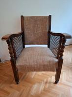 Vintage hardhouten rokerstoel met originele beige stoffering, Ophalen