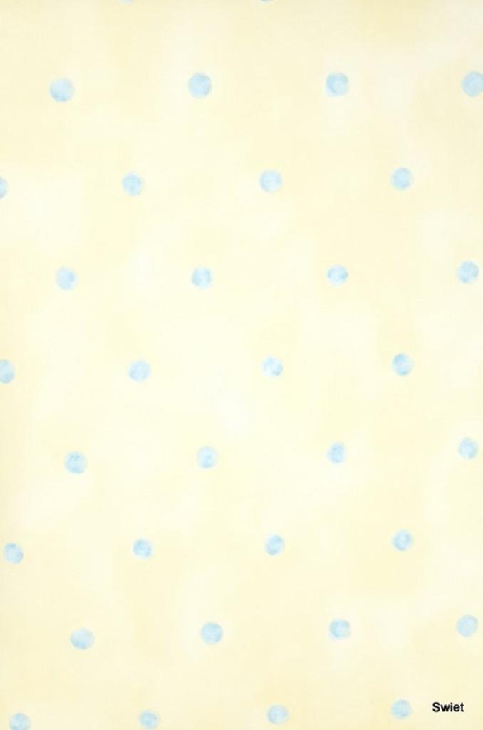 6762 zacht geel met blauwe stippen vintage behang, Swiet, Huis en Inrichting, Stoffering | Behang, Wit, minder dan 10 m², Ophalen of Verzenden