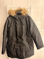Zwarte Junarose winterjas met bontkraag - Maat M, Ophalen of Verzenden, Gedragen, Maat 42/44 (L), Zwart
