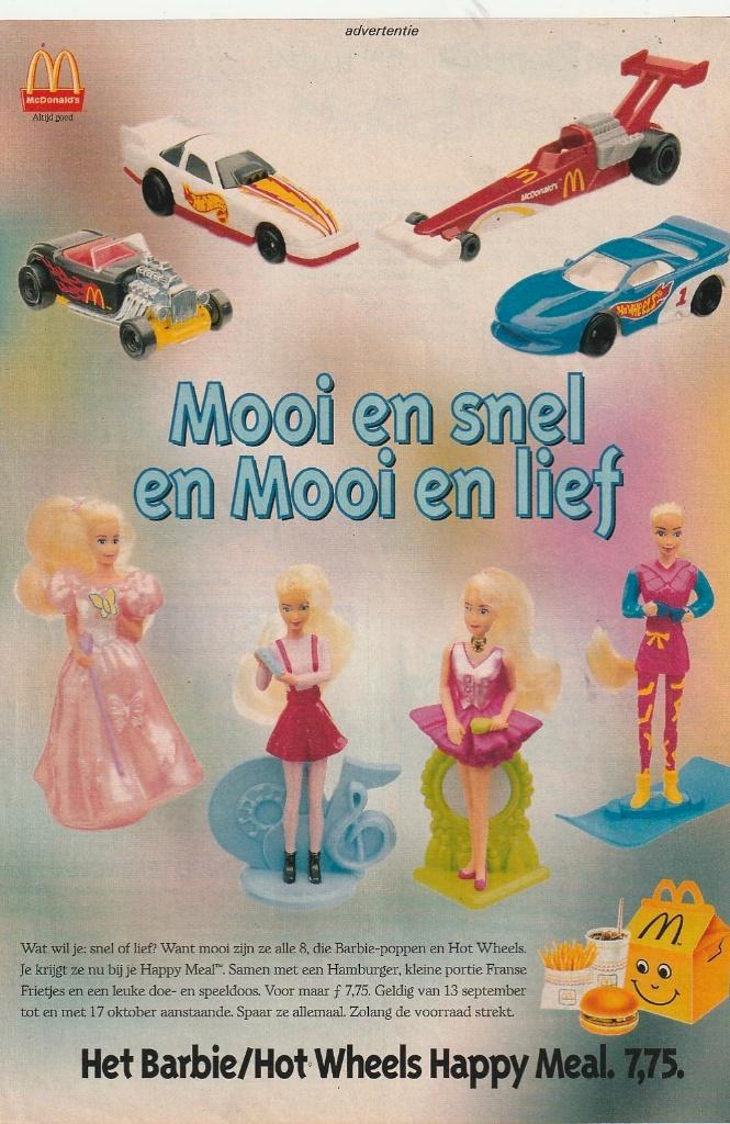 Retro reclame 1995 McDonald's Happy Meal Barbie Hot wheels, Verzamelen, Retro, Overige typen, Verzenden