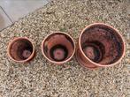 Terracotta terra cotta bloempot bloempotten pot incl schaal, Tuin en Terras, Bloempotten, Ophalen, Rond, Zo goed als nieuw, Tuin