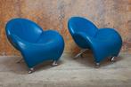 ZGANieuw! 1 blauwe leren Leolux Papageno design fauteuil, Leolux, Leolux, Design, 75 tot 100 cm