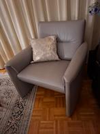 3-zitsbank + clubfauteuil, grijs leer, Huis en Inrichting, Fauteuils, Ophalen, 75 tot 100 cm, Leer