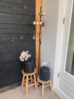 Staande lamp hout met zwart, Huis en Inrichting, Lampen | Vloerlampen, Ophalen of Verzenden, Zo goed als nieuw, Hout, 150 tot 200 cm