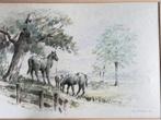 Aquarel Schilderij met Paarden, Ophalen of Verzenden