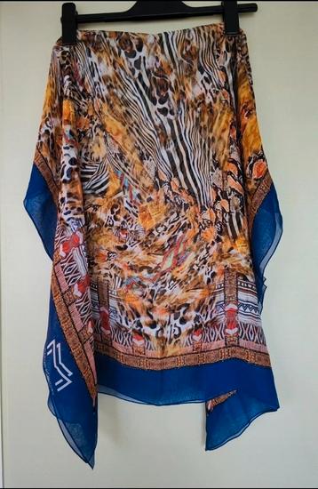 Maryan Melhorn blauw zijden sjaal/pareo/omslagdoek 86x144 beschikbaar voor biedingen