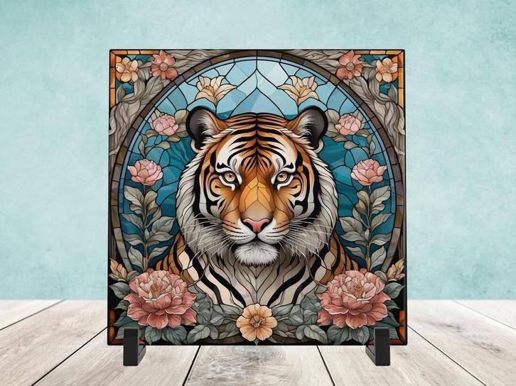 Tijger Glas in Lood tegel incl houder, Huis en Inrichting, Woonaccessoires | Overige, Nieuw, Ophalen of Verzenden