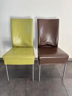 6 eetkamerstoelen - groen en bruin - leer, Ophalen, Gebruikt, Leer, Vijf, Zes of meer stoelen