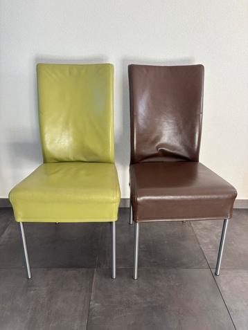 6 eetkamerstoelen - groen en bruin - leer beschikbaar voor biedingen