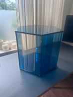 Blauwe glazen tafeltje bijzettafel, Huis en Inrichting, Tafels | Bijzettafels, Ophalen, Minder dan 55 cm, Rond, Glas