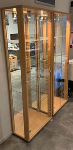 2 stuks vitrinekast beuken met spiegelwand en verlichting!, Ophalen, Glas, 50 tot 100 cm, 150 tot 200 cm